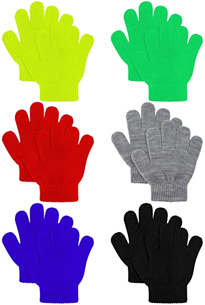 Cooraby 6 Pairs Kids Knitted Magic Gloves Teens Warm Winter Stretchy Full Fingers Gloves