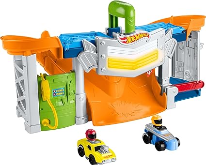 Fisher-Price Little People Hot Wheels Toddler Playset Race and Go Track Set with Lights Sounds & 2 Toy Cars for Ages 18  Months