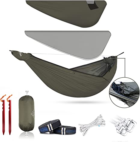 Onewind Airstream Camping Hammock with Mosquito Net and Windsock, Lightweight and Convertible Hammock, Holds up to 400 lbs, Ideal for Camping, Hiking, Backpacking, OD Green