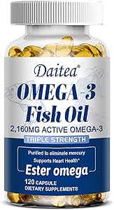 Triple Strength Omega 3 Fish Oil Supplement, 2,160mg Supports Heart Health, High EPA 1296mg DHA 864mg, 120 Soft Gels