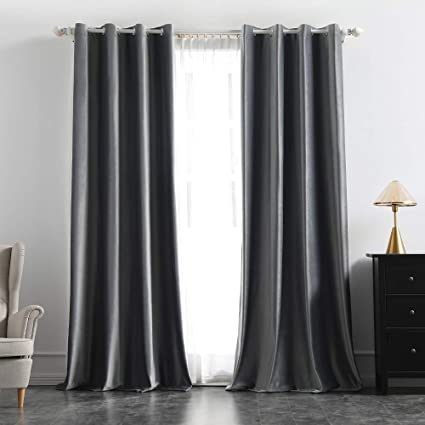 MIULEE 2 Panels Blackout Velvet Curtains Solid Soft Grommet Grey Curtains Thermal Insulated Soundproof Room Darkening Curtains/Drapes/Panels for Living Room Bedroom 52 x 84 Inch