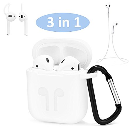 Airpods Case, Airpods Strap, Airpods Ear Hooks, Airpods Silicone Protective Cover with Earphone Sports Anti-lost Strap with Silicone Protective Earhooks, Airpods Replacement Accessories (White)