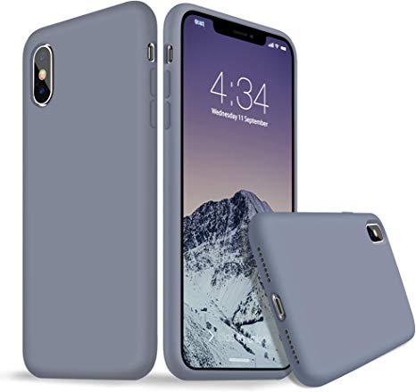 Silicone Case for iPhone X, iPhone Xs Case, Abitku Slim Liquid Silicone Protective Phone Case Cover (Full Body, Soft Case with Microfiber Lining) Compatible with iPhone X XS 5.8" Lavender Gray