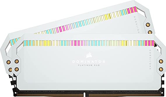 Corsair DOMINATOR PLATINUM RGB DDR5 32GB (2x16GB) 5200MHz C40 Intel Optimized Desktop Memory (Onboard Voltage Regulation, Patented CORSAIR DHX Cooling, 12 Ultra-Bright CAPELLIX RGB LEDs) White