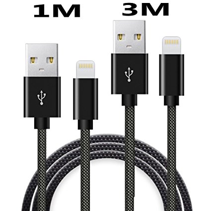 [2-Pack] iPhone Cable 1m / 3m Anderw Lightning Cable - [Apple MFi Certified] - LIFETIME WARRANTY - iPhone 6 Charger - iPhone Charger for iPhone 6S Plus 6 Plus 7 Plus 5 5S 5C SE, iPad Pro Air, iPad Mini 2 3 4, iPod - iOS10