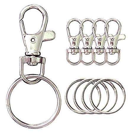 Swivel Clasp Lanyard Snap Hooks 25 PCS Metal Lobster Claw Clasps with 25 PCS Key Chain Rings for Making Snap Tabs/Embroidered Key Fobs (25 Swivels   25 Rings)