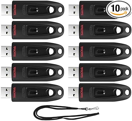 SanDisk 32GB Ultra 130MB/s USB 3.0 Flash Drive SDCZ48-032G Bundle with (1) GoRAM Black Lanyard (32GB, 10 Pack)