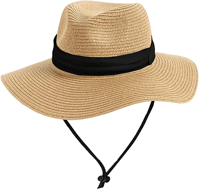 Girls Panama Wide-Brim Floppy Straw Sun-Hat Roll up Foldable Fedora Hat Summer Beach(56cm,8 to 16Years)