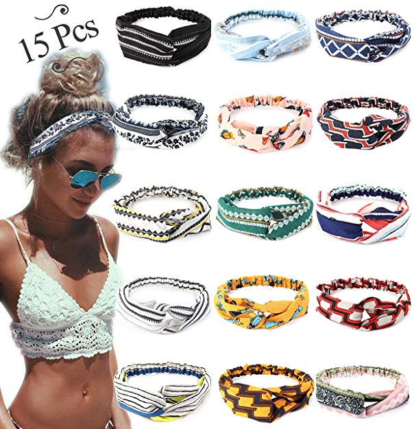 LOLIAS 10 Pack Headbands for Women Elastic Boho Flower Yoga Head Wrap Hair Band Soft