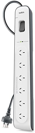 Belkin Quality 6-Outlet Surge Protection Strip with 2M Power Cord, White/Grey, (BSV603au2M)