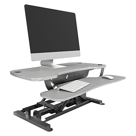 VersaDesk Power Pro - 30" Electric Height Adjustable Standing Desk Riser. Power Sit to Stand Desktop Converter with Keyboard Tray. Gray.