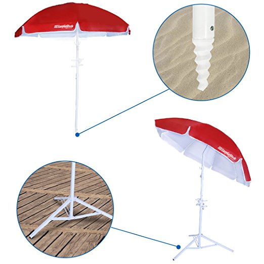 5.5' EasyGo Shade Sports Portable Sun Shade Umbrella with Tripod Base Beach Stake and Tilt Feature. Great for Soccer, Baseball and all Kinds of Outdoor Sports - RED Color