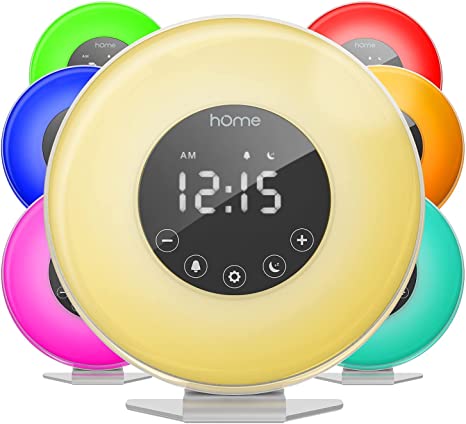 hOmeLabs Sunrise Alarm Clock - Digital LED Clock with 6 Colour Switch and FM Radio for Bedrooms - with Nature Sounds Sunset Simulation Touch Control - With Snooze Function