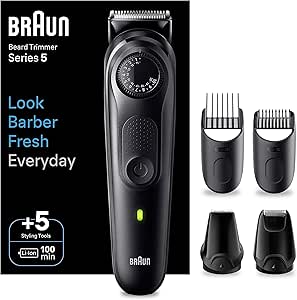 Braun Tondeuse À Barbe Series 5 BT5430, Tondeuse Pour Hommes Avec Outils De Stylisation, 100 Minutes D’autonomie