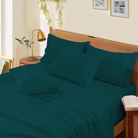 4 Piece Sheet Set 100% Egyptian Cotton 1000 Thread Count Luxury Hotel Soft Bed Sheets Fits Mattress Upto 18" Inch Deep Pocket, Queen Size - Teal Solid