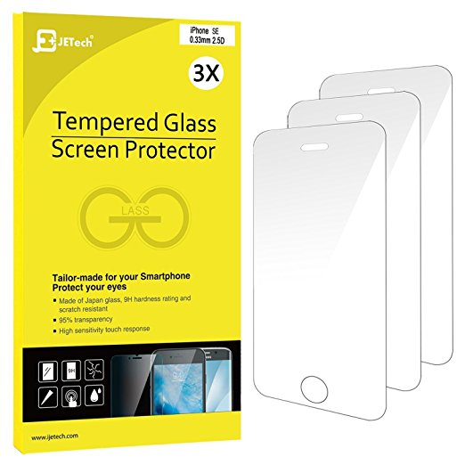 iPhone SE Screen Protector, JETech® 3-Pack iPhone 5S 5C 5 SE Tempered Glass Screen Protector Film for iPhone SE Screen Protector