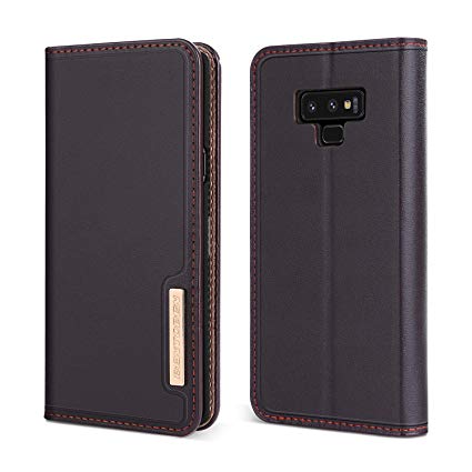 BENTOBEN Genuine Leather Wallet Case for Galaxy Note 9, Heavy Duty Rugged Protective Phone Case Cover with Flip Kickstand Credit Card Slot Cash Holder for Samsung Galaxy Note 9, Brown