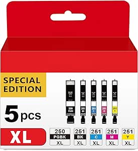 Ankink Compatible 250 251 XL Printer Ink Cartridge Replacement for Canon PGI-250 CLI-251 XL 250XL 251XL Use for Pixma MX922 MX920 IX6820 IP8720 MG5520 MG7520(PGBK, Black, Cyan, Magenta, Yellow)5 Pack