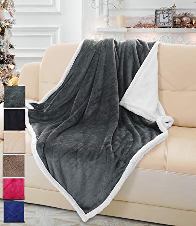 Terrania Grey Sherpa Throw Blanket 50" x 60", Mink Fleece Throw TV Blanket Reversible for Home Couch Bed All Season, Soft and Cozy for Adults Men Women | Catalonia Series