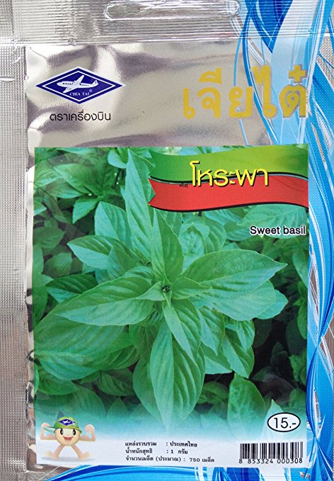 Sweet Basil Seeds From Thailand, Herb and Vegetable (1 Packet, 750 Seeds)