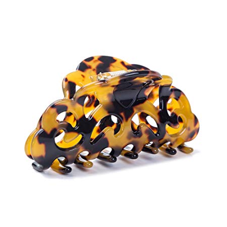 3.9" Large Size Handmade Celluloid French Design Barrettes Vintage Hollow Tortoise Shell Claw Accessories Hair Clip (A)