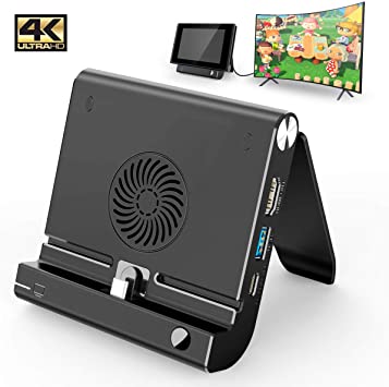 YCCTEAM Switch Dock Switch Adjustable Charging Stand 4K HDMI Adapter TV Docking Station with Fan, Portable Dock Replacement for Nintendo Switch Compatible with Switch and Switch Lite