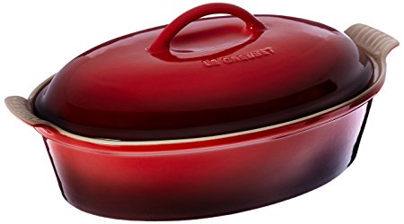 Le Creuset Stoneware 4-Quart Covered Oval Casserole, Cerise (Cherry Red)