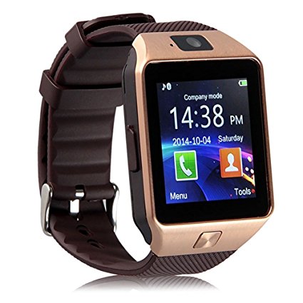 DZ09 Bluetooth Smart Watch Phone - WJPILIS Newest Touch Screen Smart Wrist Watch with Camera Pedometer Activity Tracker Support SIM TF Card for iphone Samsung LG IOS Android Phones (Gold)