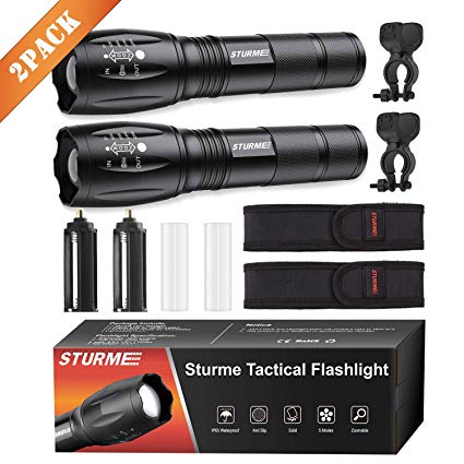 STURME LED Tactical Flashlight,5 Modes Ultra Bright Zoomable IP65 Water-Resistant High Lumens CREE LED Handheld Flash Light, Perfect for Camping Outdoor Sports Home Use
