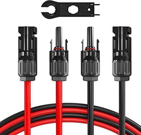 POWISER 10AWG Solar Extension Cable with Female and Male Connector Solar Panel Adaptor Kit Tool (20FT Red   20FT Black)