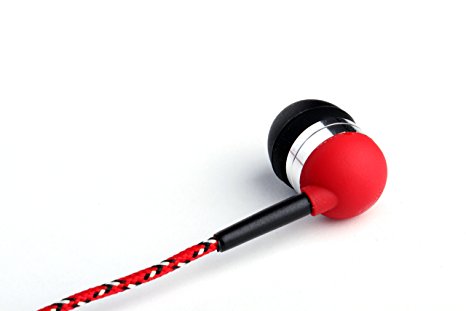 Tweedz Red Earbuds with Microphone and Controls - Durable, Tangle-free Earphones with 100% Braided Fabric Wrapped Cords and Noise Isolating Ear Buds