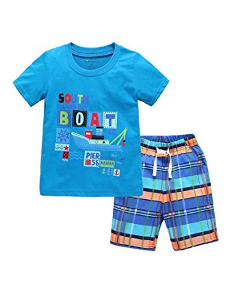 Yilaku Little Boys Clothing Set 2pcs T-Shirt and Shorts Kids Clothes Cartoon Summer 2-7 Years