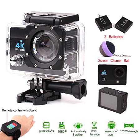 Action Camera,Waterproof 4K Ultra HD Wifi Outdoor Sports Cam,2.0" 1080P 16MP Screen 170 Super Wide Angle Lens with 2.4G Wireless RF Remote Control,Diving Underwater[Waterproof Resistant]