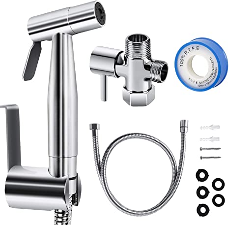 Bidet Sprayer for Toilet Handheld with Hose, Stainless Steel Sprayer Attachment for Feminine Wash, Baby Diaper Cloth Washer and Shower Sprayer for Pet, Wall or Toilet Mount