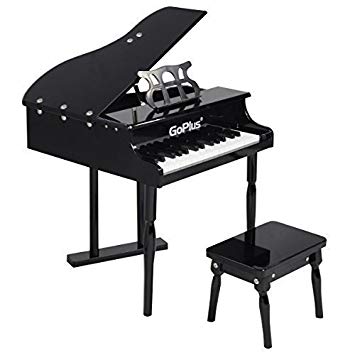 COSTWAY Wood Toy Grand Piano 30 Keys for Childs with Bench (Black)