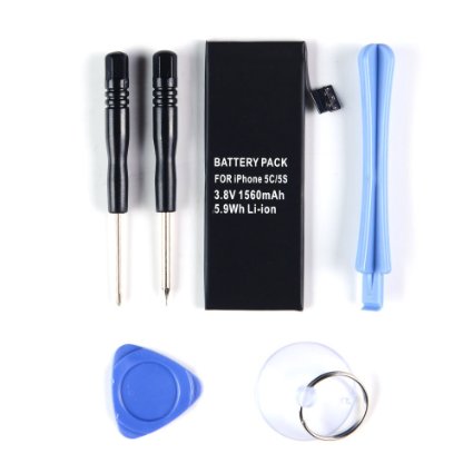 Masione 3.8V 1560mAh Li-ion Internal Battery kit for Apple iPhone 5S 5C with Tools Included