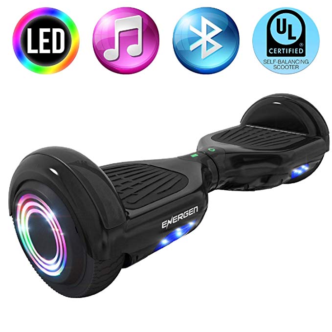 Energen B651 Self Balancing Electric Scooter Hoverboard - UL2272 Certified - Colorful Led Lights & Wireless Speakers-Black