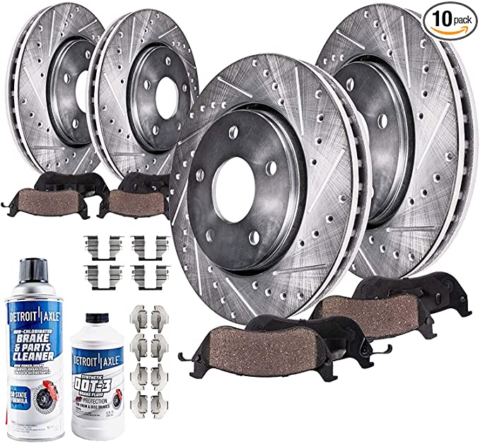 Detroit Axle Front   Rear Disc Brake Rotors & Ceramic Pads w/Hardware Brake Cleaner Fluid Replacement for Honda CR-V Acura RDX - 10pc Set