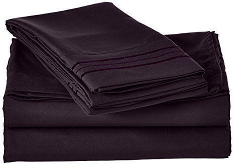 Elegant Comfort 1500 Thread Count Luxury Egyptian Quality Wrinkle and Fade Resistant 4-Piece Sheet Set, Queen, Purple