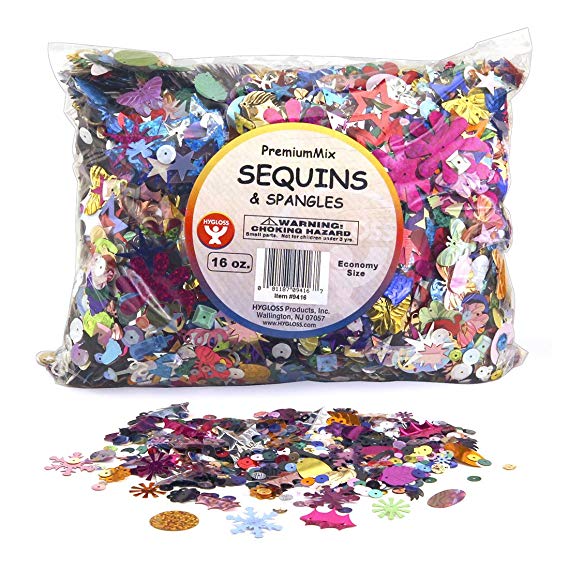 Hygloss Products Sequins and Spangles Variety Pack- Add Shimmer and Shine to Any Surface- 16 Ounce Bag