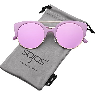 SojoS Womens Retro Vintage Half Metal Frame Cateye Sunglasses SJ2035