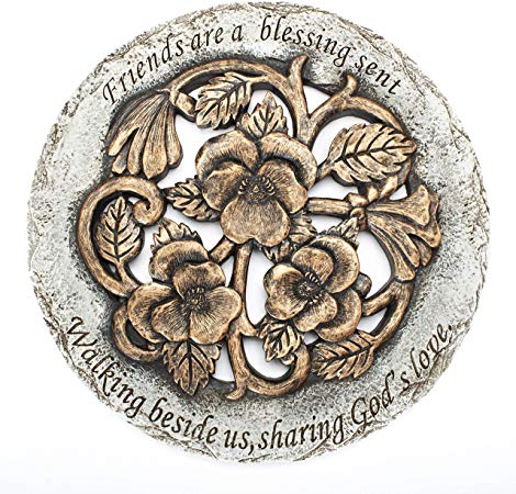 Roman Friends are a Blessing Flower Garden Bronze Finish 12 inch Stepping Stone