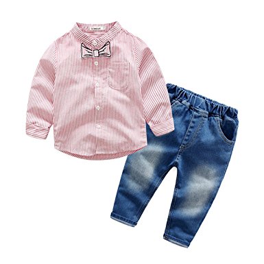 FEYG Kids Boy Clothes Set Children Toddler Outfit Clothing - Jeans & Shirt & Straps