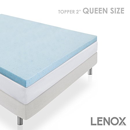 Cool Gel Queen Size Memory Foam Mattress Topper by LENOX, 2 Inch Thick Adaptive Support Smart Pressure Point Relief Ultra Breathable Design Cooling Technology 5 Year Market Leading Warranty