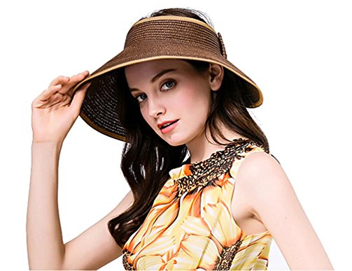 Women's UPF 50  Packable Wide Brim Roll-Up Sun Visor Beach Straw Hat