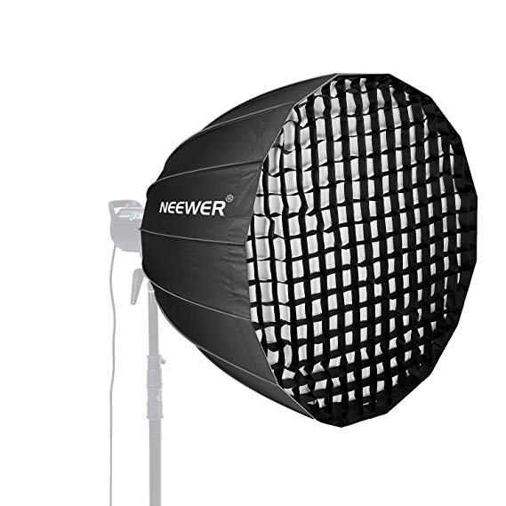 Neewer 28 inches Deep Parabolic Softbox with Bowens Mount, Removable Internal&External Diffuser and Grid, Quick Folding Softbox Diffuser for Photography Speedlites Flash Monolight and More