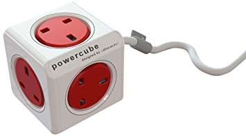 Allocacoc PowerCube Extended 3 Metre UK Mains Power Socket - Red/White