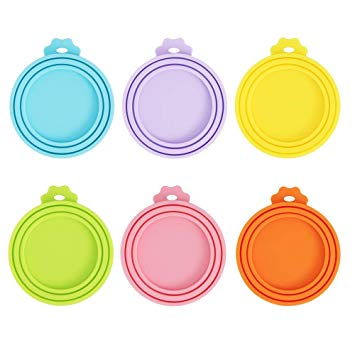 SLSON 6 Pack Pet Food Can Cover Universal Silicone Cat Dog Food Can Lids for Pet Food Storage 1 Fit 3 Standard Size BPA Free and Dishwasher