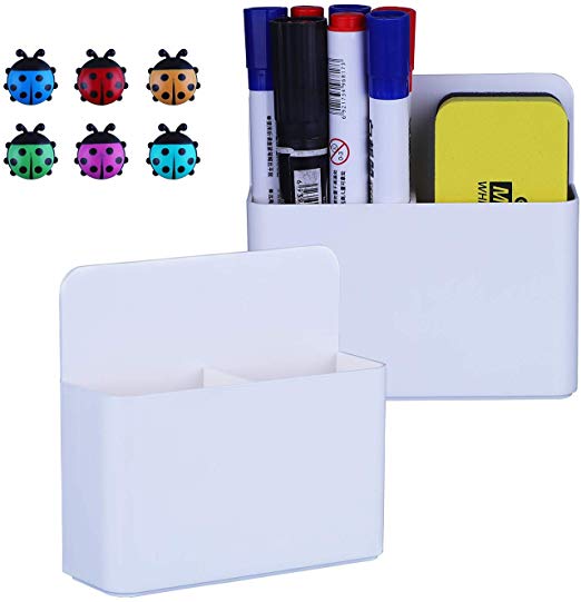 Antner 2 Pack Magnetic Dry Erase Marker Holders with Magnetic Push Pins, Dry Erase and Pen Storage Organizers for Whiteboard, Refrigerator, Metal Locker and Cabinets