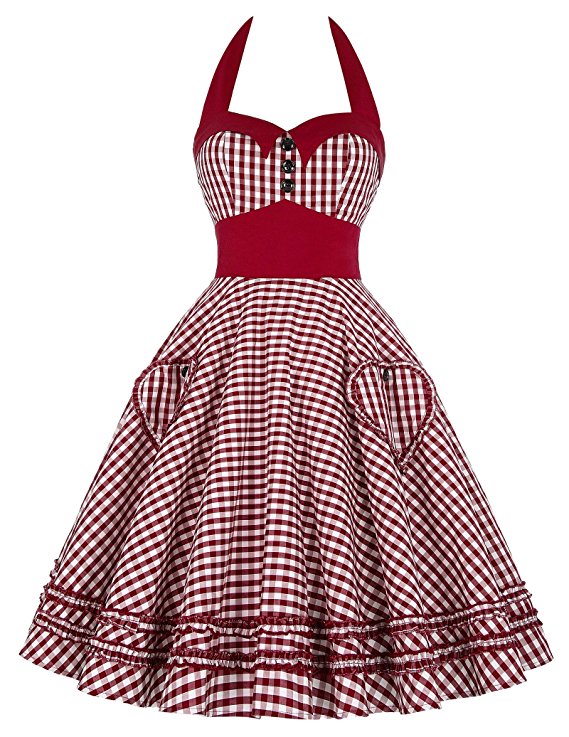 JS Fashion Vintage Dress Grace Karin Women's 50s Vintage Style Cocktail Dress Full Circle Halter Dress